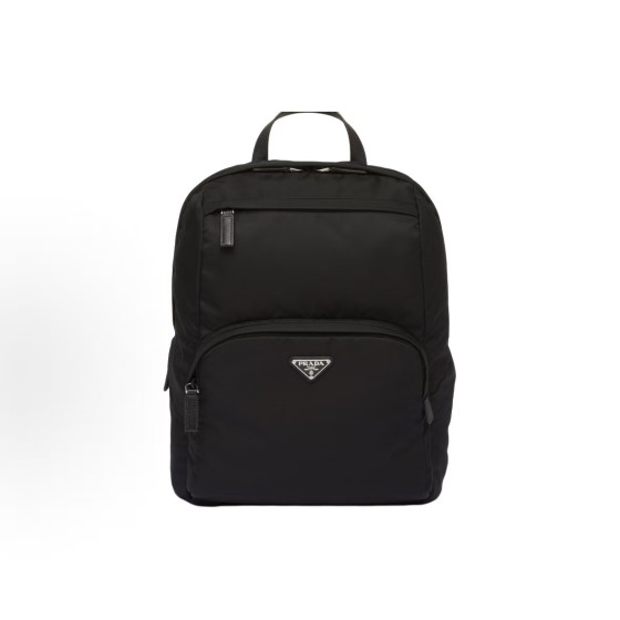 PRADA Re-Nylon enamel metal triangular logo zipper opening backpack, medium size for men, black